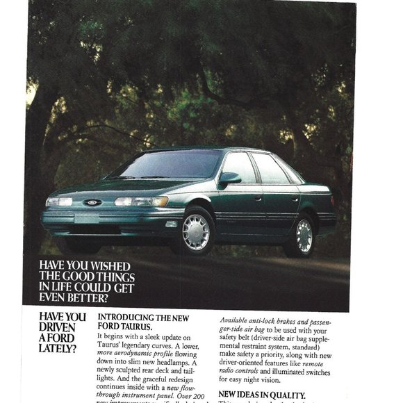 New Ford Taurus Car Auto 1990s Vintage Print Ad - Picture 2 of 2